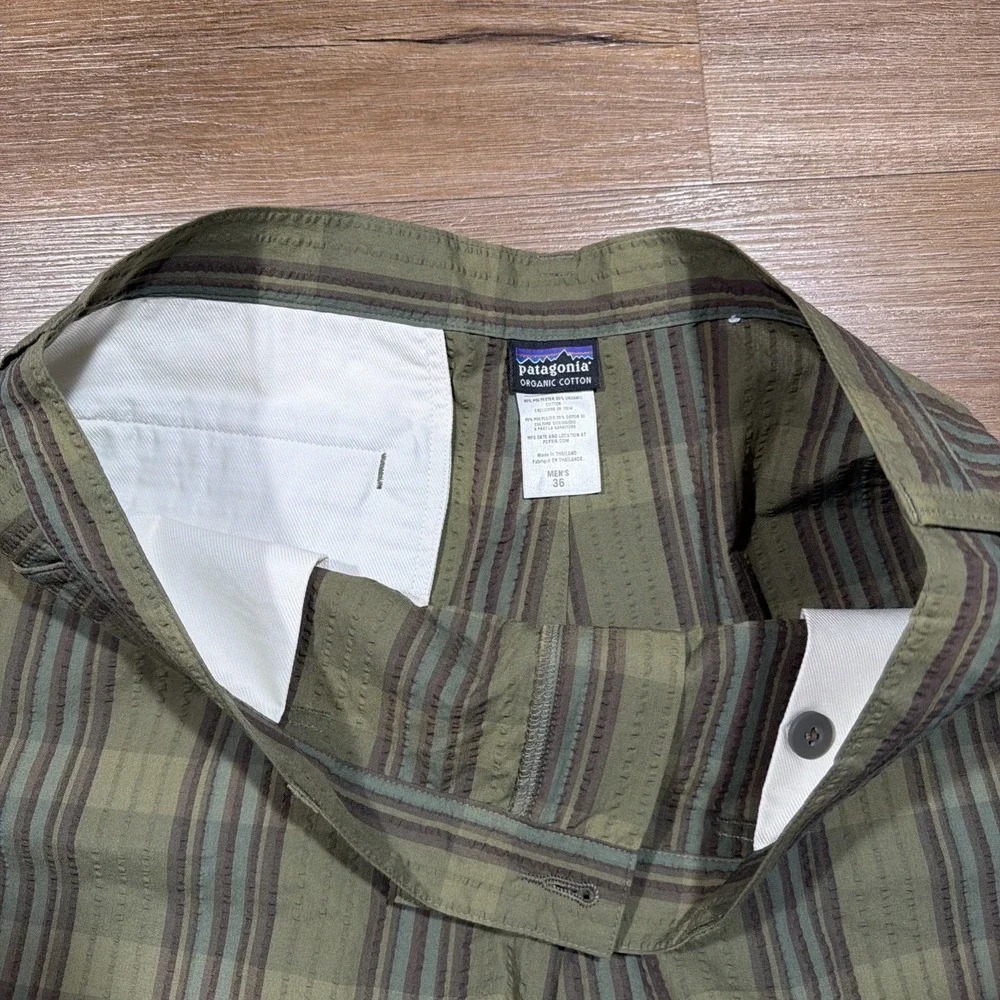 Patagonia Thrift Shorts Men's Size 36 Organic Cotton Seersucker Olive Outdoor